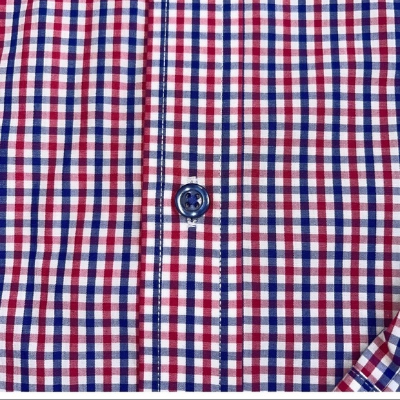 Men's 15.5 Buttoned Down Slim Fit Blue Red Tattersall Check Casual Dress… - Picture 6 of 10
